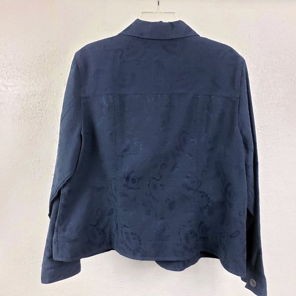 Coldwater Creek Women's Navy Embroidered Button Down Light Weight Coat Jacket - Picture 8 of 13